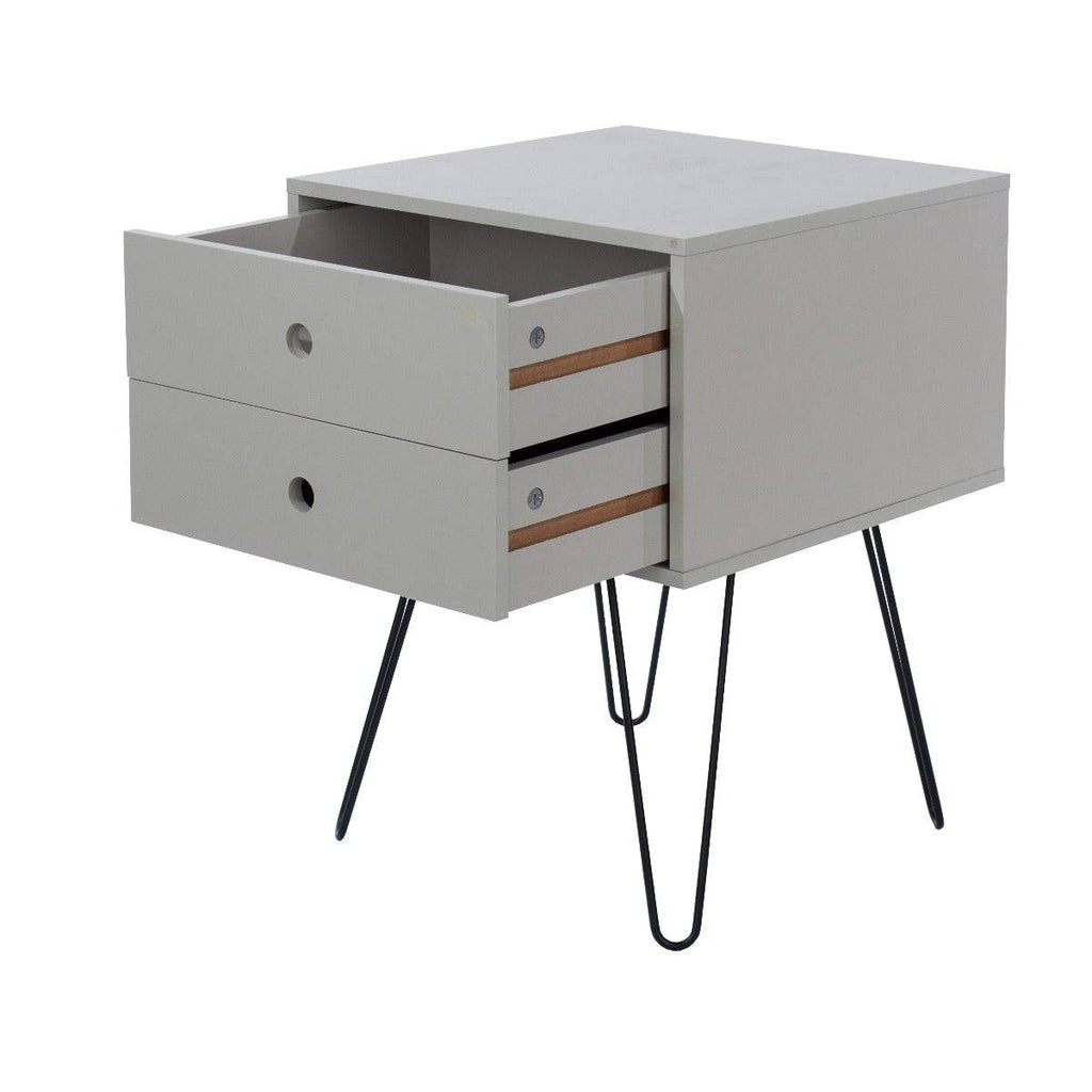 Options Telford, light grey & metal 2 drawer bedside cabinet - Price Crash Furniture