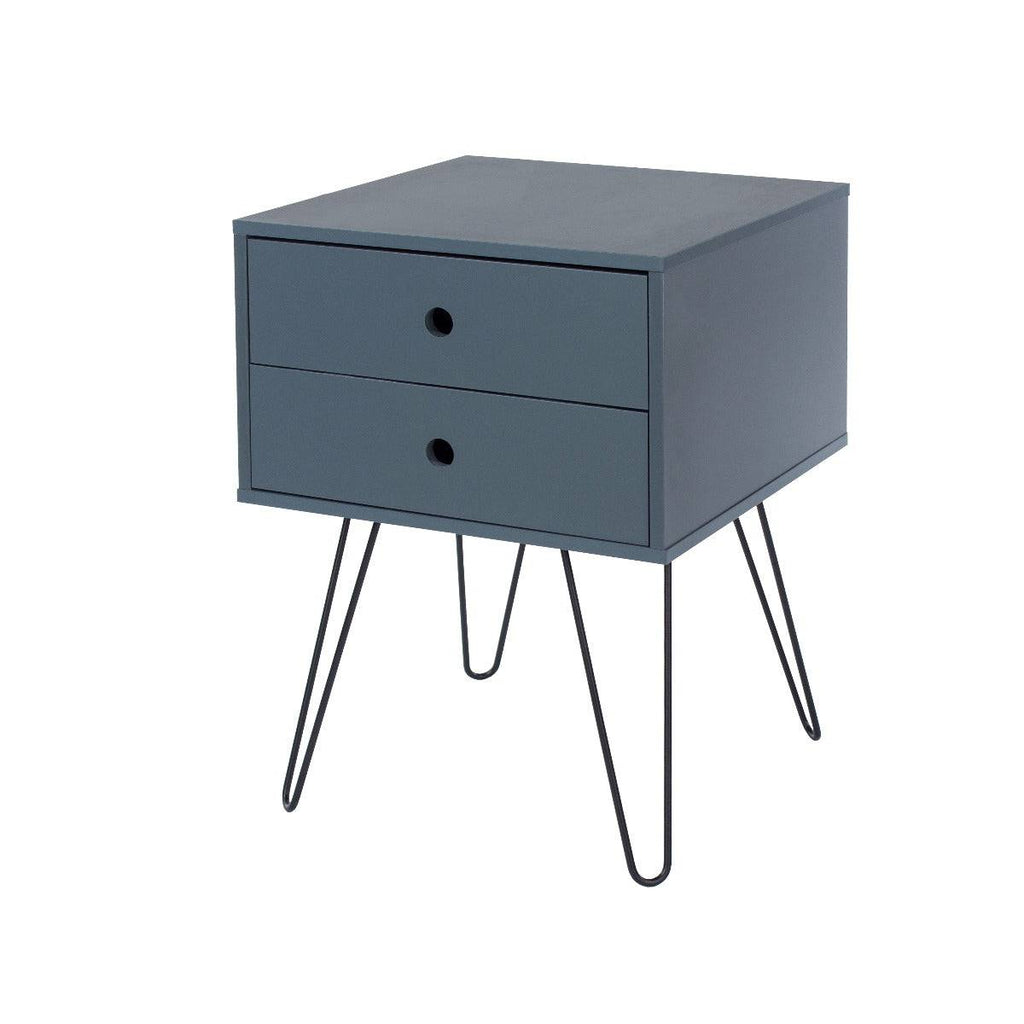 Options Telford, midnight blue & metal 2 drawer bedside cabinet - Price Crash Furniture