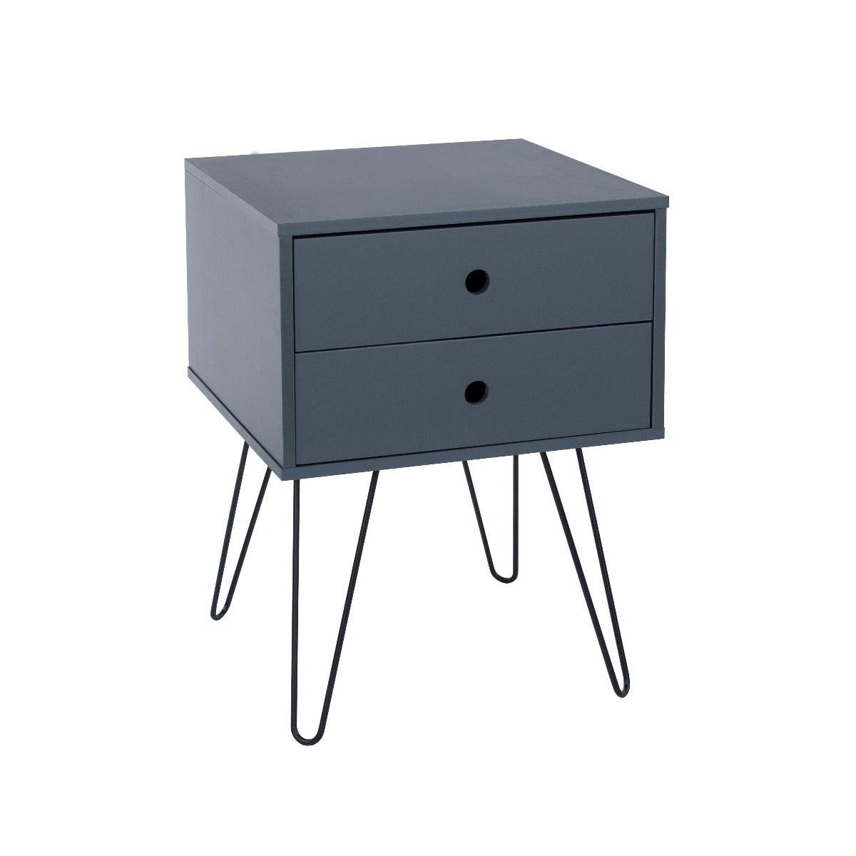 Options Telford, midnight blue & metal 2 drawer bedside cabinet - Price Crash Furniture