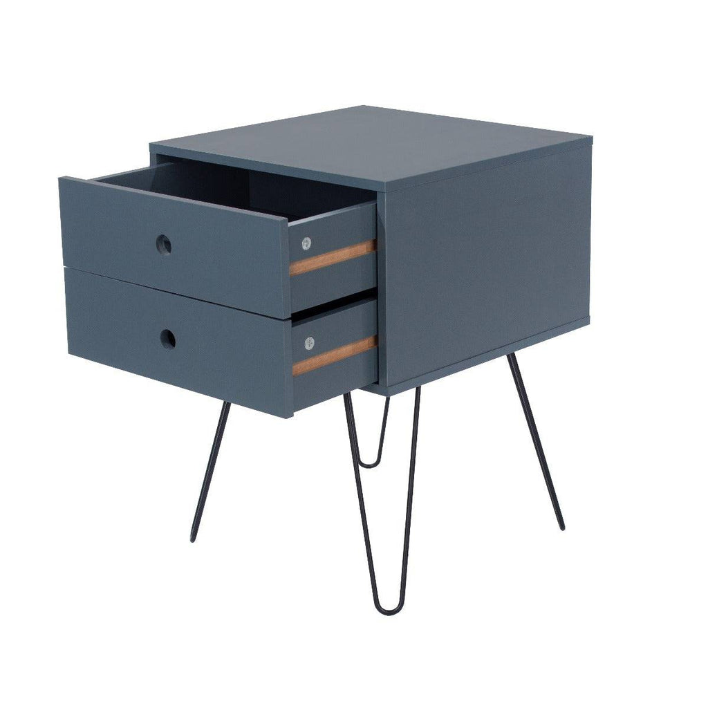 Options Telford, midnight blue & metal 2 drawer bedside cabinet - Price Crash Furniture