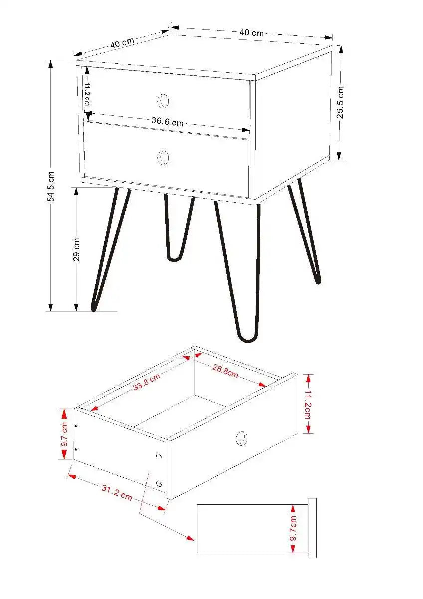 Options Telford, midnight blue & metal 2 drawer bedside cabinet - Price Crash Furniture
