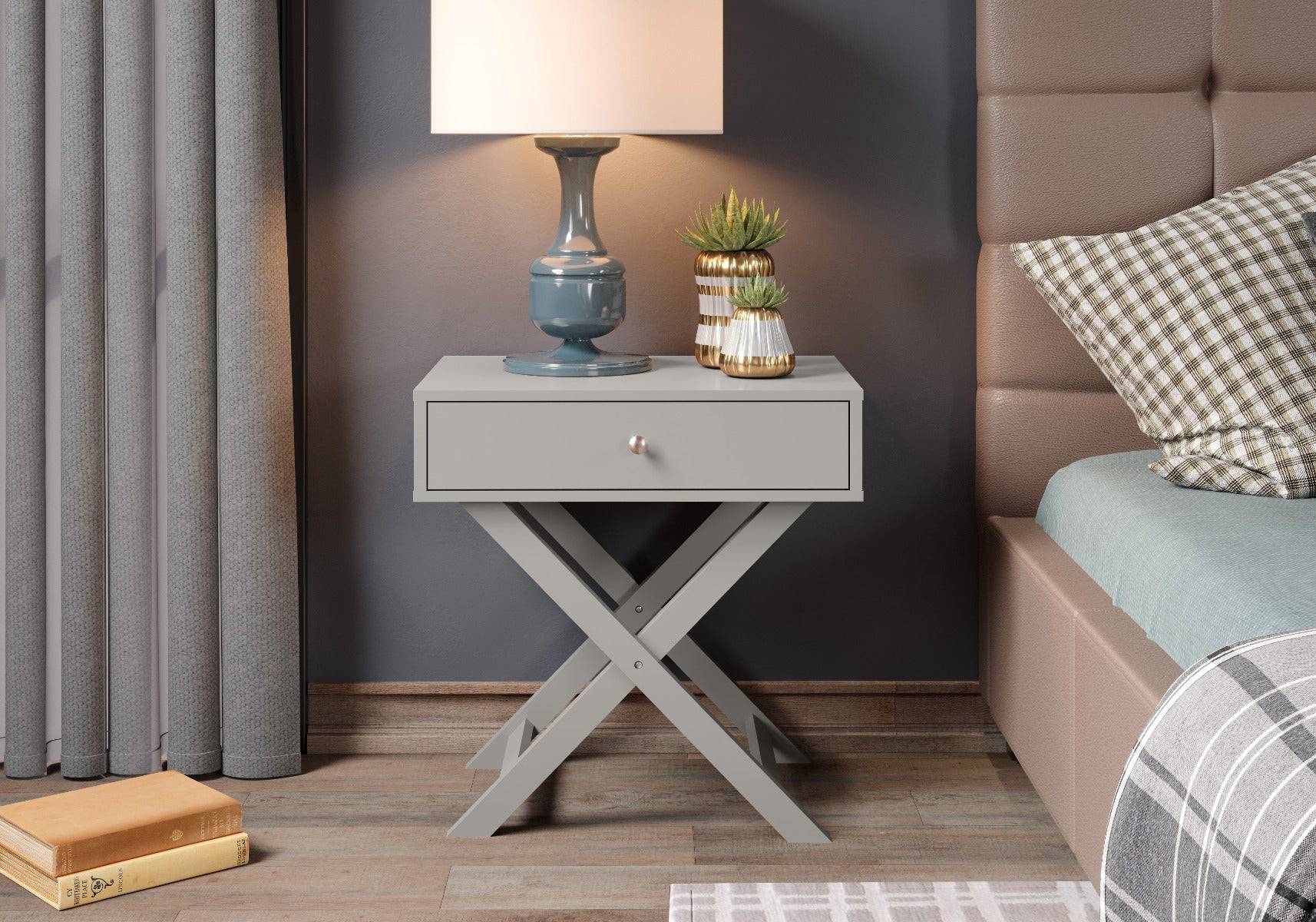 Options X leg, 1 drawer bedside cabinet in light grey - Price Crash Furniture