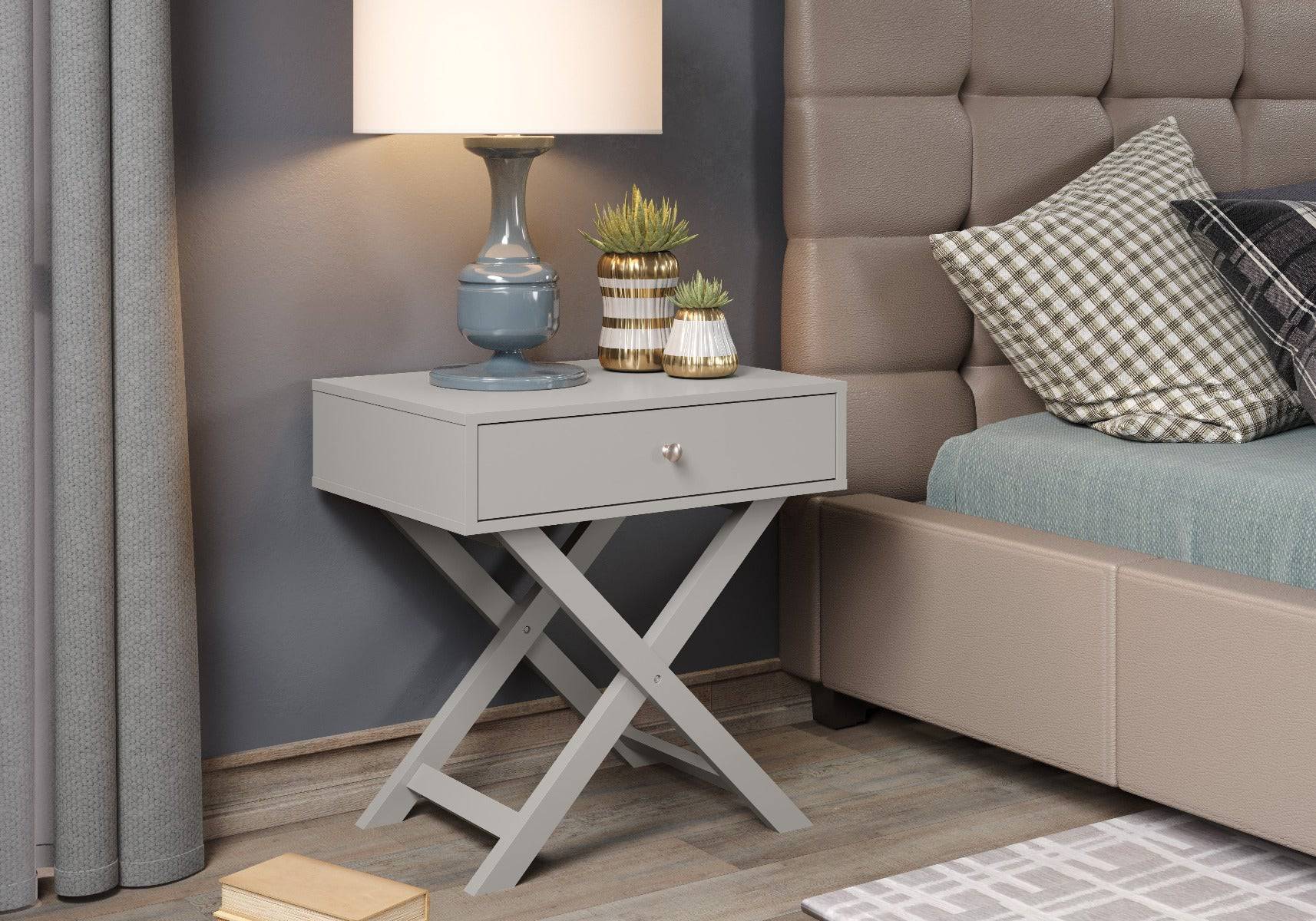 Options X leg, 1 drawer bedside cabinet in light grey - Price Crash Furniture