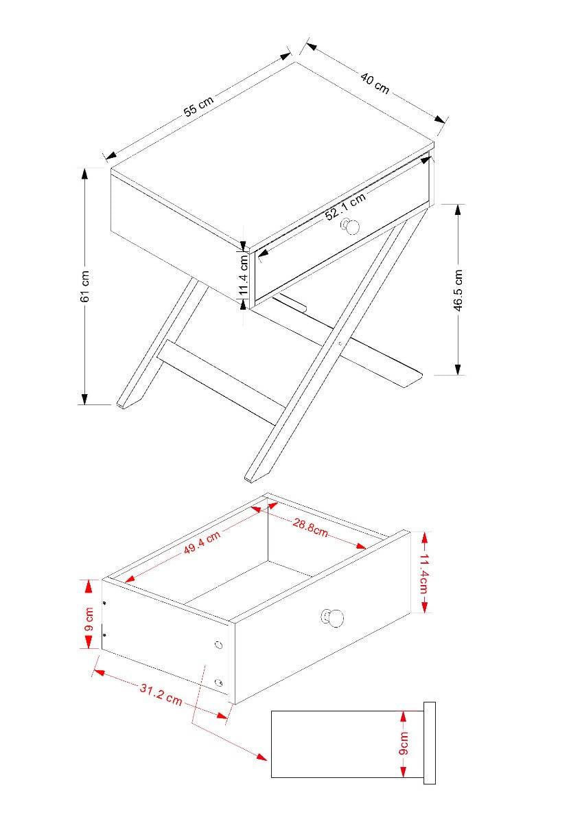 Options X leg, 1 drawer bedside cabinet in light grey - Price Crash Furniture