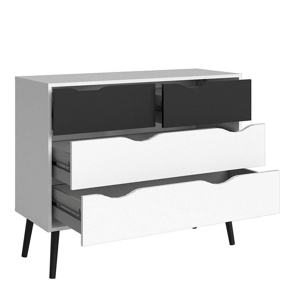 Oslo 4 Drawer Chest Of Drawers (2+2) in White and Black Matt - Price Crash Furniture