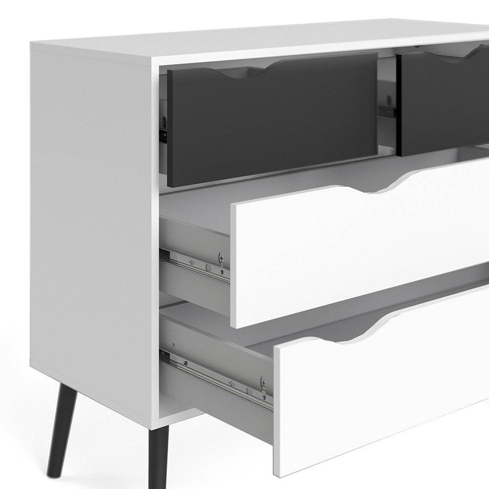 Oslo 4 Drawer Chest Of Drawers (2+2) in White and Black Matt - Price Crash Furniture