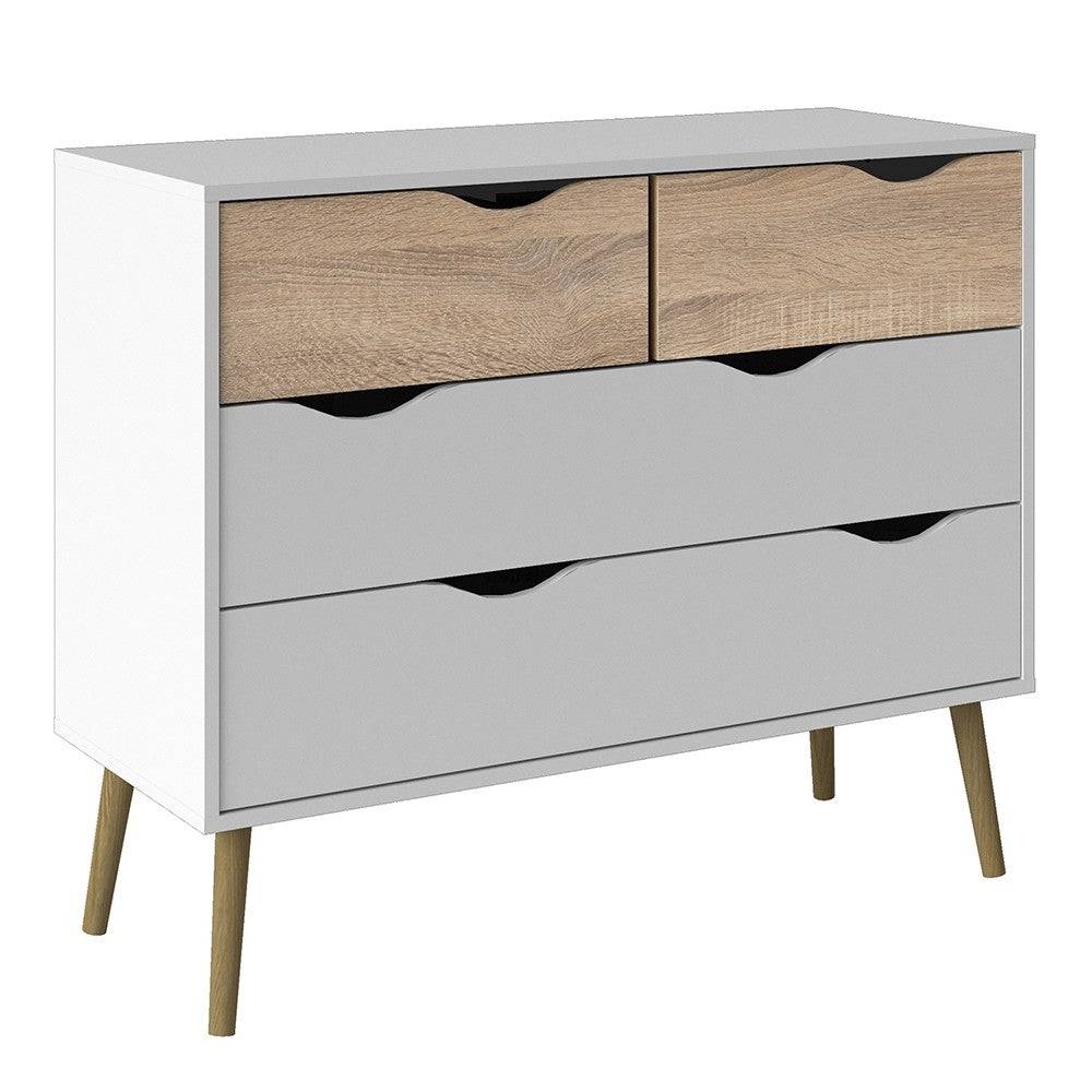 Oslo 4 Drawer Chest Of Drawers (2+2) in White and Oak - Price Crash Furniture