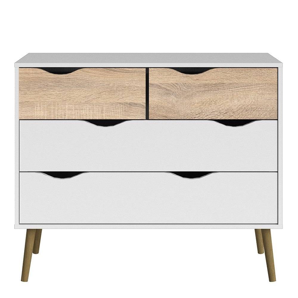 Oslo 4 Drawer Chest Of Drawers (2+2) in White and Oak - Price Crash Furniture