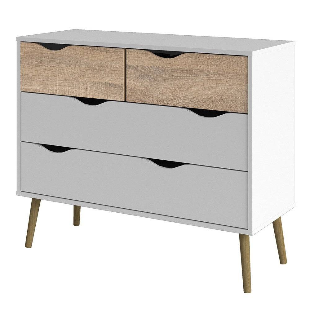 Oslo 4 Drawer Chest Of Drawers (2+2) in White and Oak - Price Crash Furniture