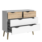 Oslo 4 Drawer Chest Of Drawers (2+2) in White and Oak - Price Crash Furniture