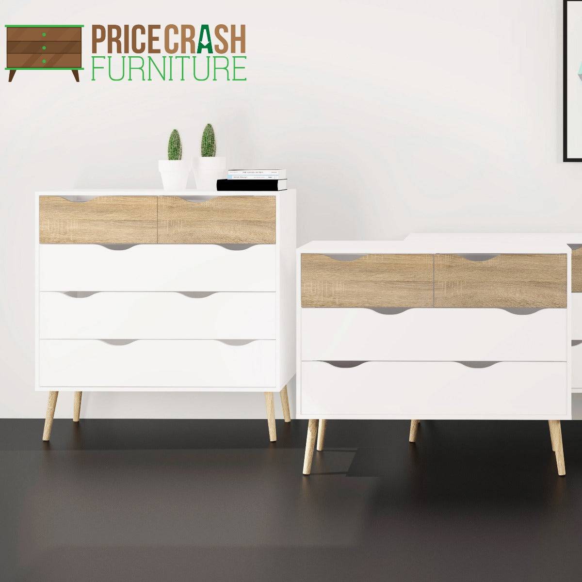 Oslo 4 Drawer Chest Of Drawers (2+2) in White and Oak - Price Crash Furniture