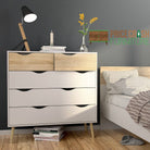 Oslo 5 Drawer Chest Of Drawers (2+3) in White and Oak - Price Crash Furniture