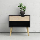 Oslo Bedside 1 Drawer in Black and Oak - Price Crash Furniture