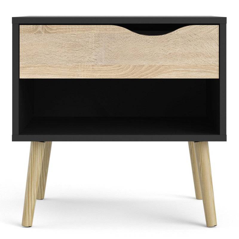 Oslo Bedside 1 Drawer in Black and Oak - Price Crash Furniture