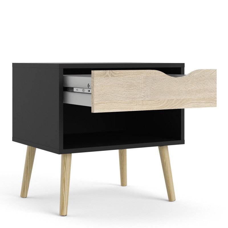 Oslo Bedside 1 Drawer in Black and Oak - Price Crash Furniture