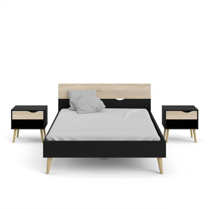 Oslo Bedside 1 Drawer in Black and Oak - Price Crash Furniture