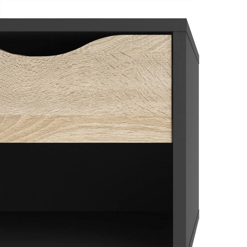 Oslo Bedside 1 Drawer in Black and Oak - Price Crash Furniture