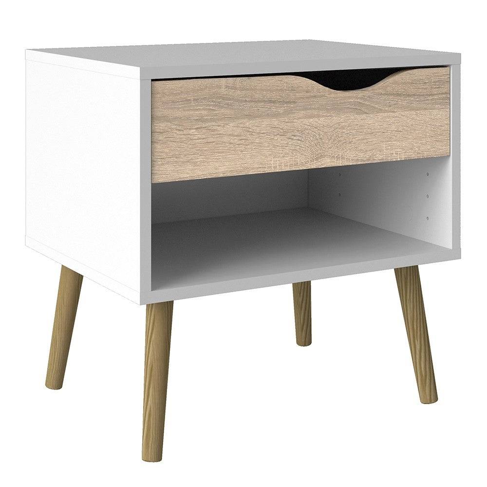 Oslo Bedside 1 Drawer in White and Oak - Price Crash Furniture