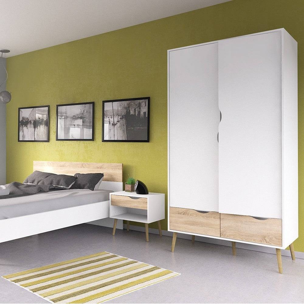 Oslo Bedside 1 Drawer in White and Oak - Price Crash Furniture