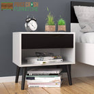 Oslo Bedside Table 1 Drawer in White and Black Matt - Price Crash Furniture