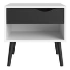 Oslo Bedside Table 1 Drawer in White and Black Matt - Price Crash Furniture