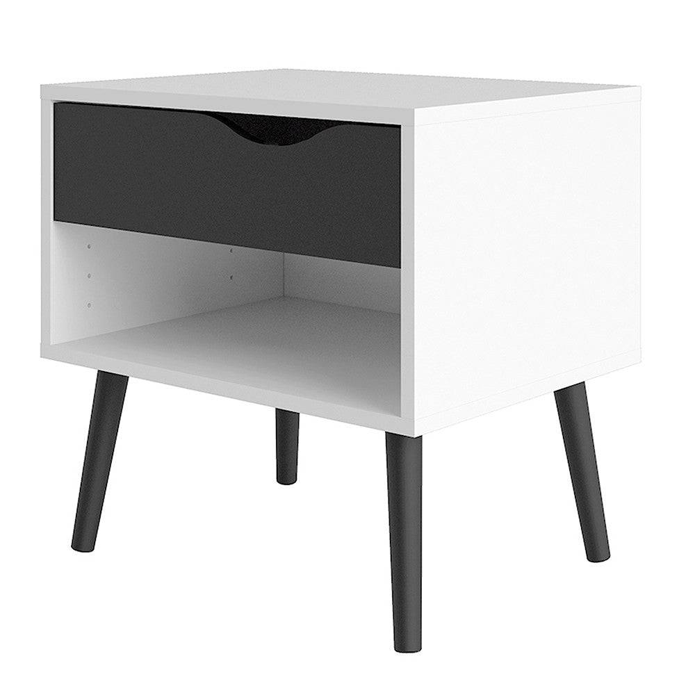 Oslo Bedside Table 1 Drawer in White and Black Matt - Price Crash Furniture