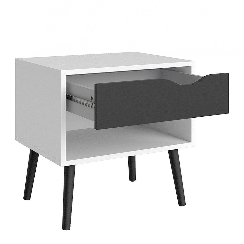 Oslo Bedside Table 1 Drawer in White and Black Matt - Price Crash Furniture
