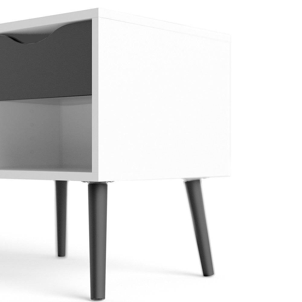 Oslo Bedside Table 1 Drawer in White and Black Matt - Price Crash Furniture