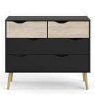 Oslo Chest of 4 Drawers (2+2) in Black and Oak - Price Crash Furniture