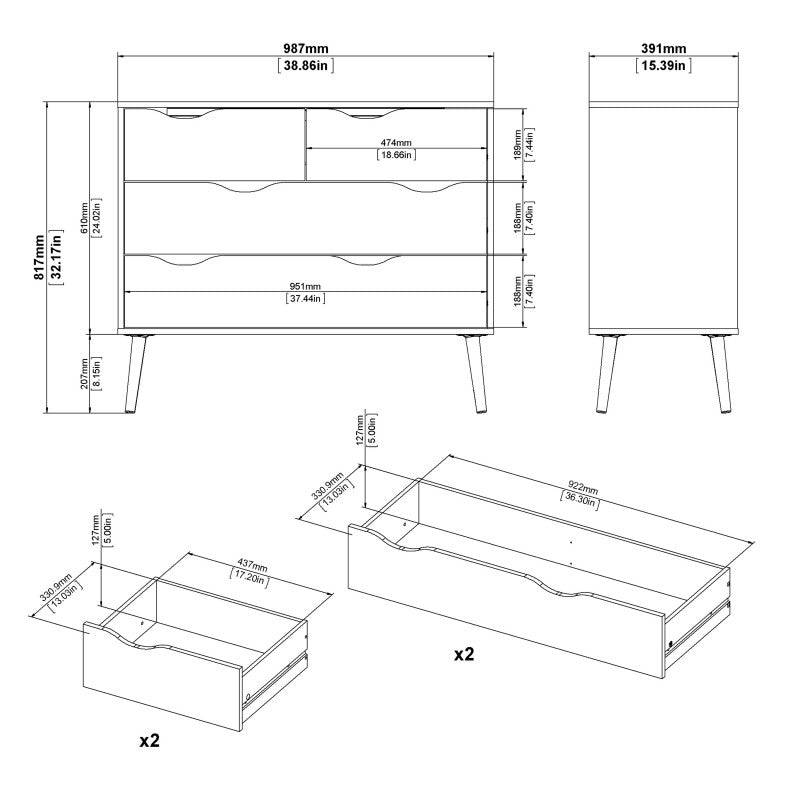 Oslo Chest of 4 Drawers (2+2) in Black and Oak - Price Crash Furniture