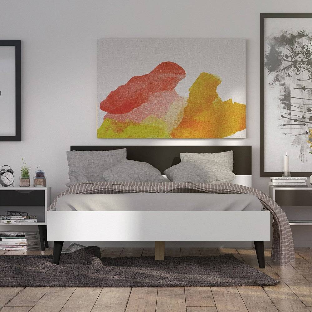 Oslo Euro Double Bed (140 x 200) in White and Black Matt - Price Crash Furniture