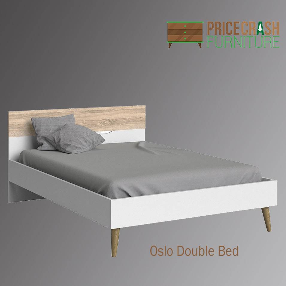 Oslo Euro Double Bed (140 x 200) in White and Oak - Price Crash Furniture