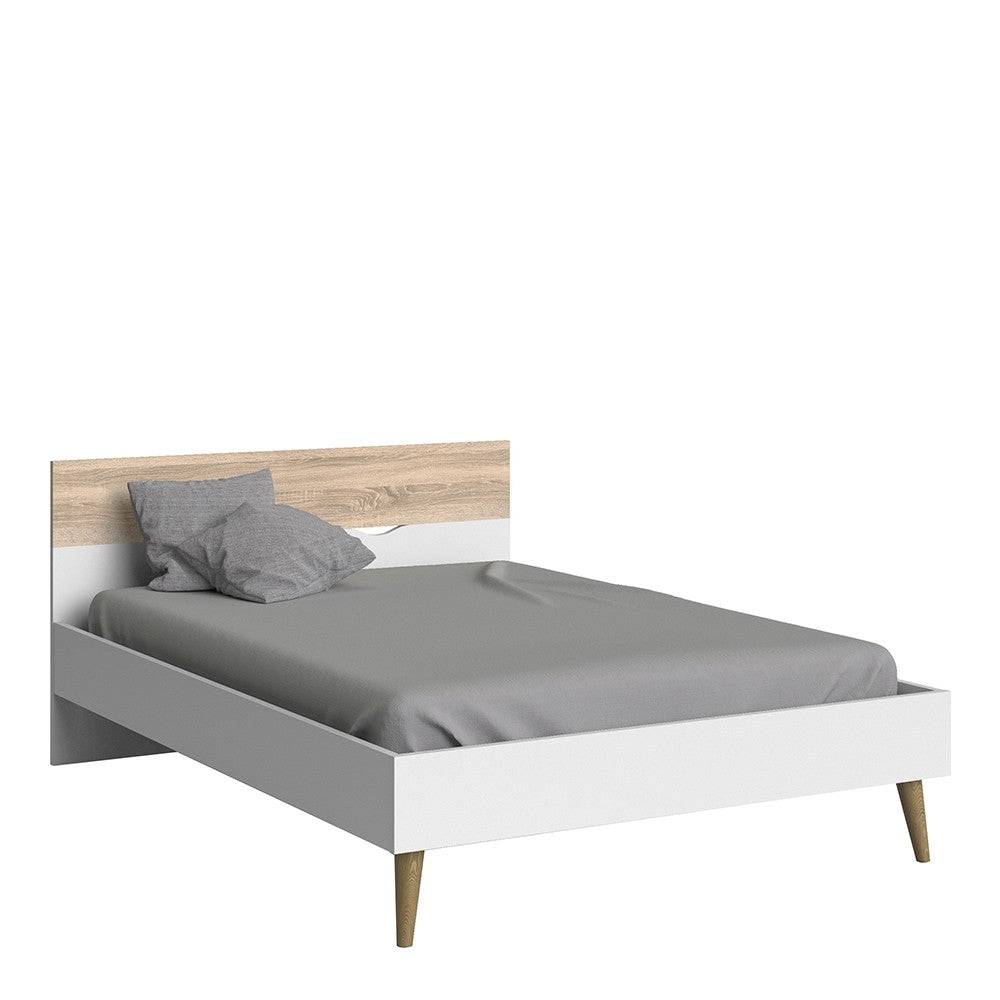 Oslo Euro Double Bed (140 x 200) in White and Oak - Price Crash Furniture