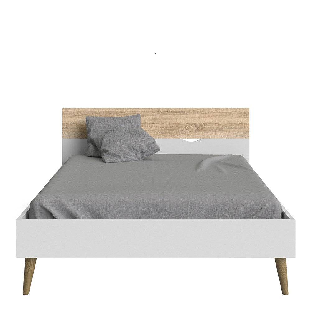 Oslo Euro Double Bed (140 x 200) in White and Oak - Price Crash Furniture