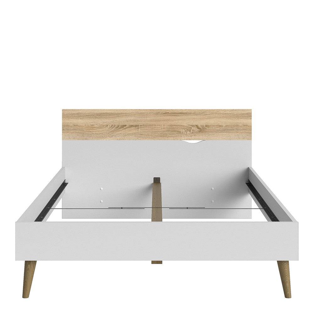 Oslo Euro Double Bed (140 x 200) in White and Oak - Price Crash Furniture