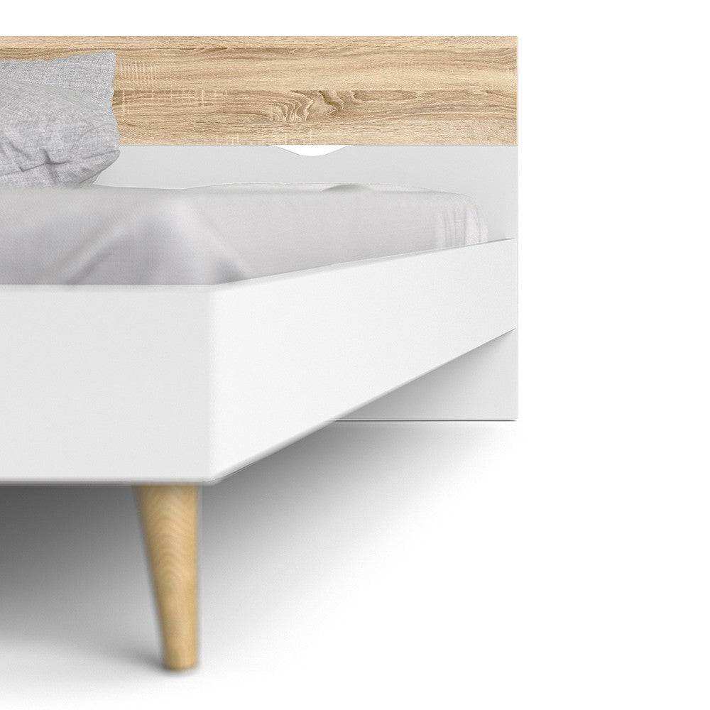 Oslo Euro Double Bed (140 x 200) in White and Oak - Price Crash Furniture