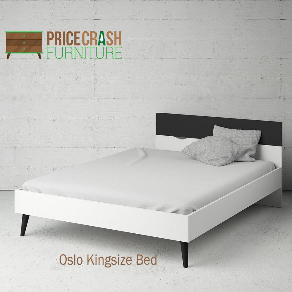 Oslo Euro King Bed (160 x 200) in White and Black Matt - Price Crash Furniture