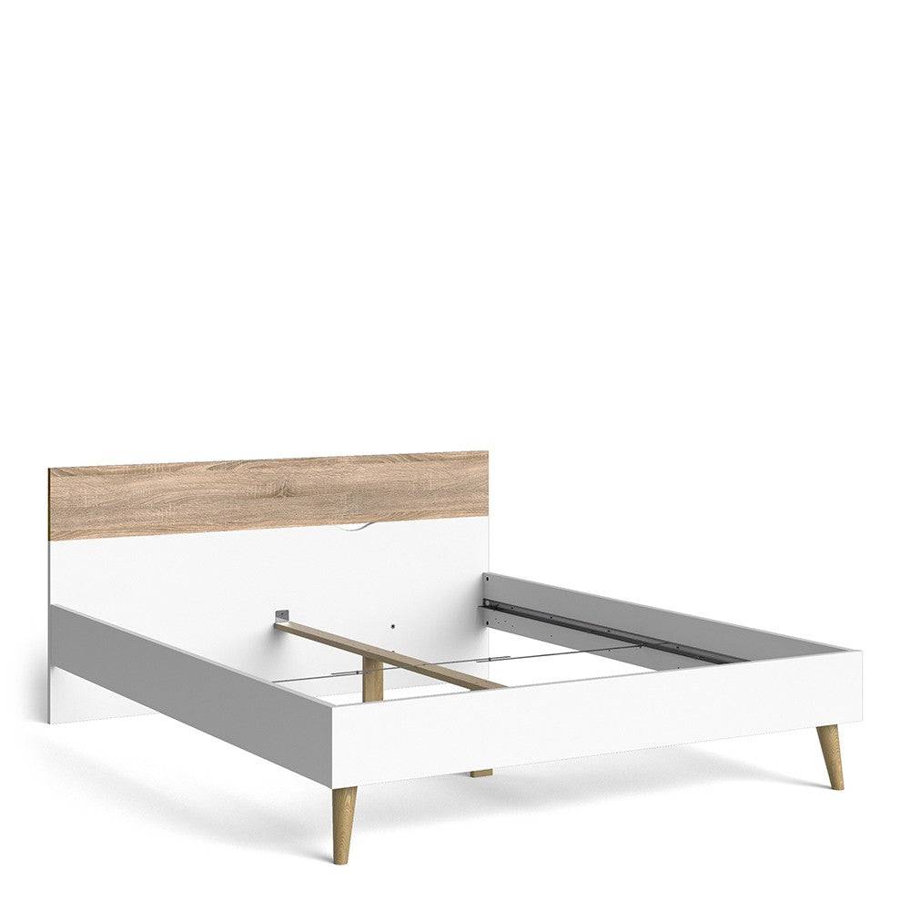 Oslo Euro King Bed (160 x 200) in White and Oak - Price Crash Furniture