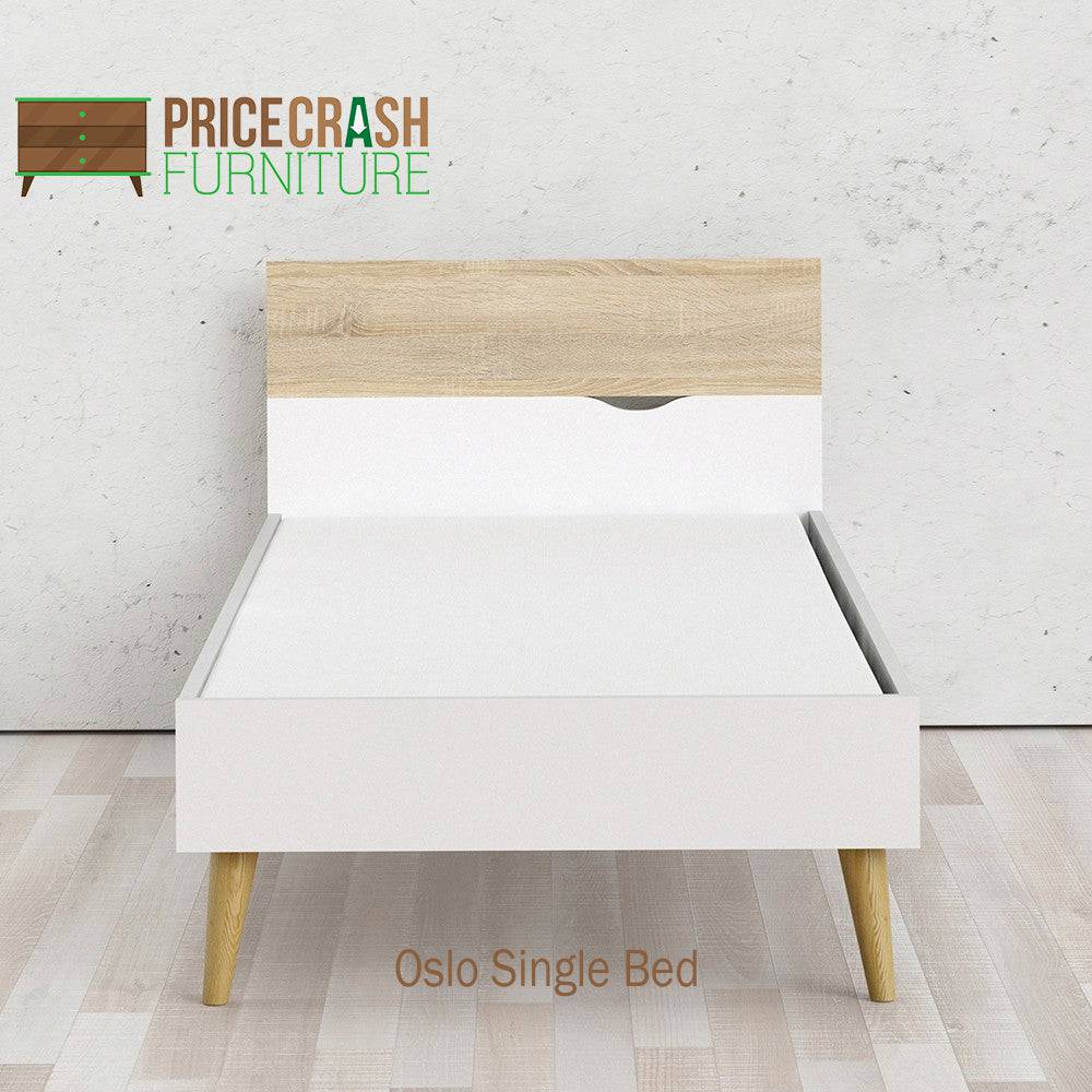 Oslo Euro Single Bed (90 x 200) in White and Oak - Price Crash Furniture