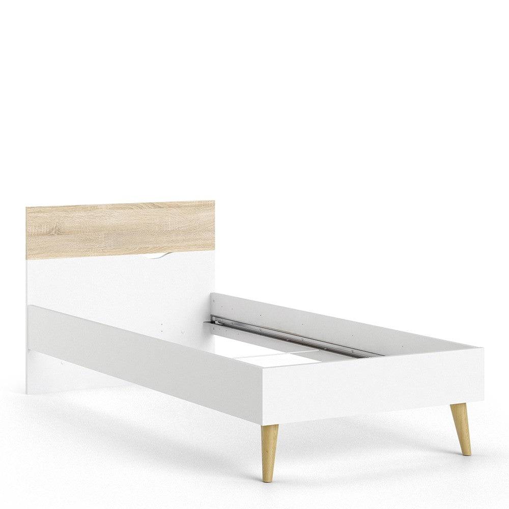 Oslo Euro Single Bed (90 x 200) in White and Oak - Price Crash Furniture