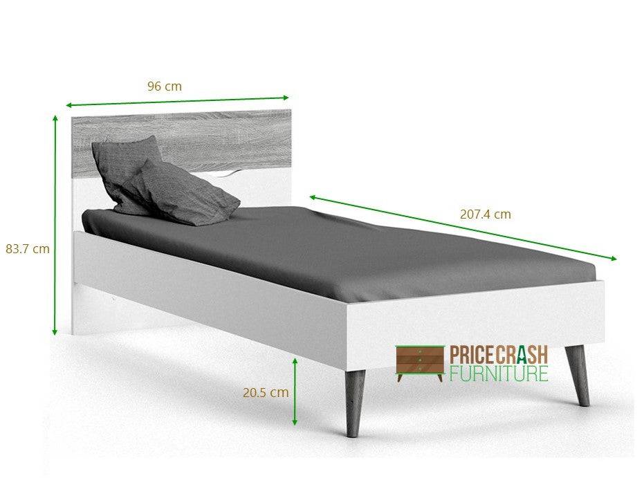 Oslo Euro Single Bed (90 x 200) in White and Oak - Price Crash Furniture