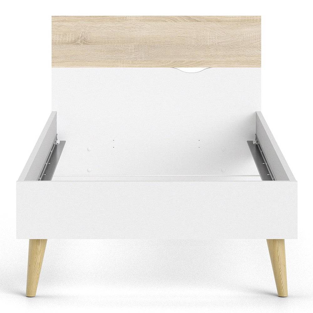 Oslo Euro Single Bed (90 x 200) in White and Oak - Price Crash Furniture