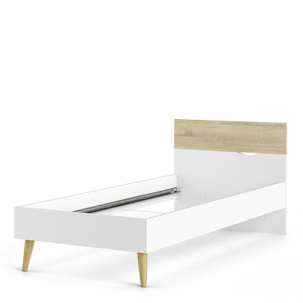 Oslo Euro Single Bed (90 x 200) in White and Oak - Price Crash Furniture