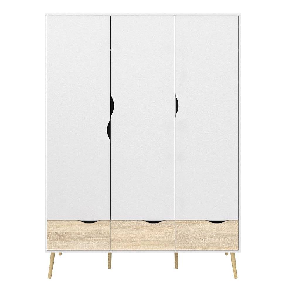 Oslo Wardrobe 3 Doors 3 Drawers in White and Oak finish - Price Crash Furniture