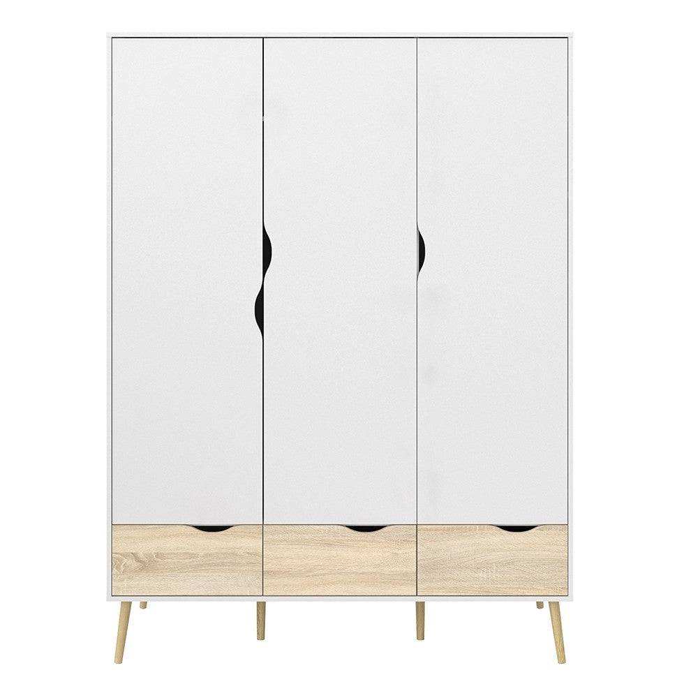Oslo Wardrobe 3 Doors 3 Drawers in White and Oak finish - Price Crash Furniture