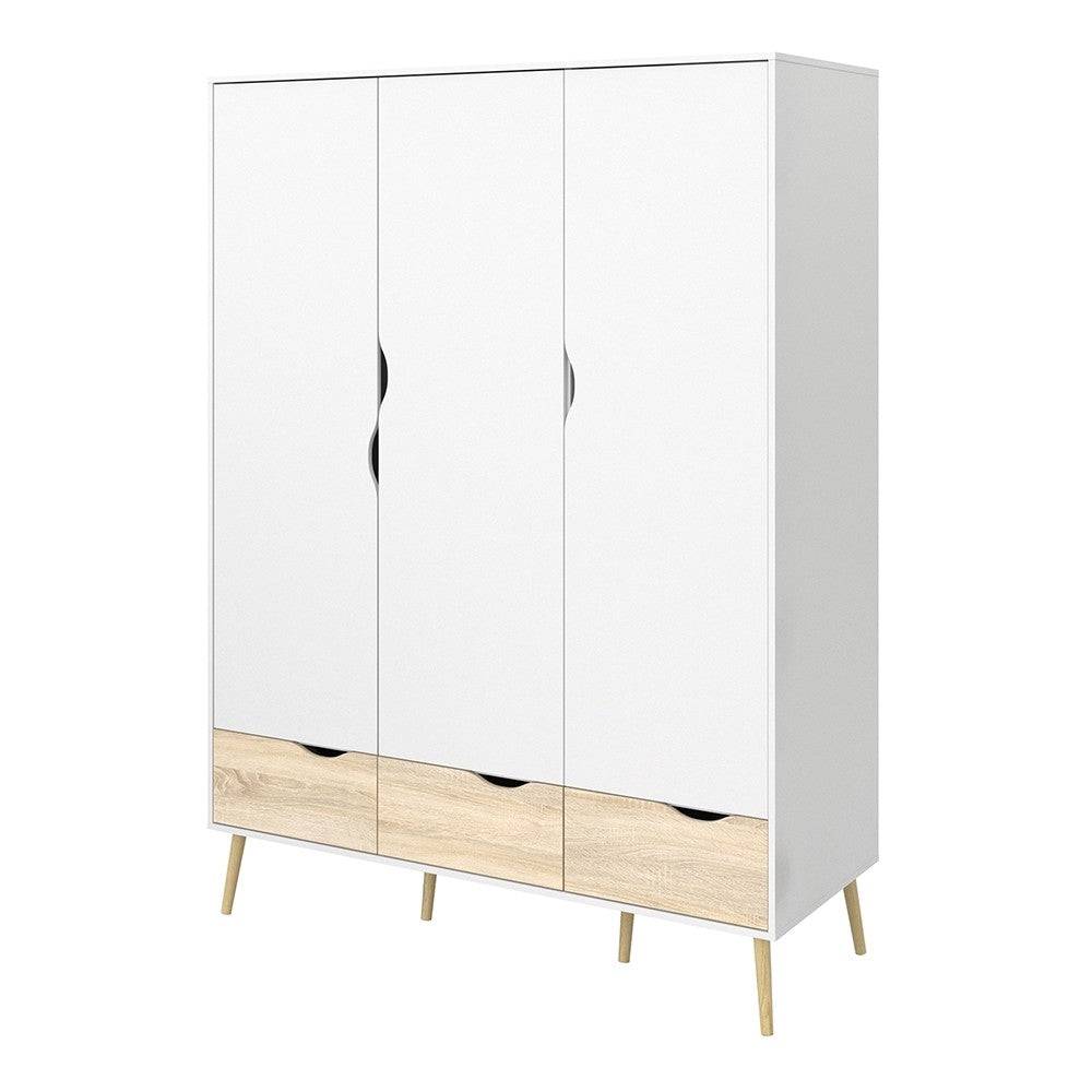 Oslo Wardrobe 3 Doors 3 Drawers in White and Oak finish - Price Crash Furniture