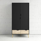 Oslo Wardrobe - 2 Doors 2 Drawers In Black And Oak - Price Crash Furniture