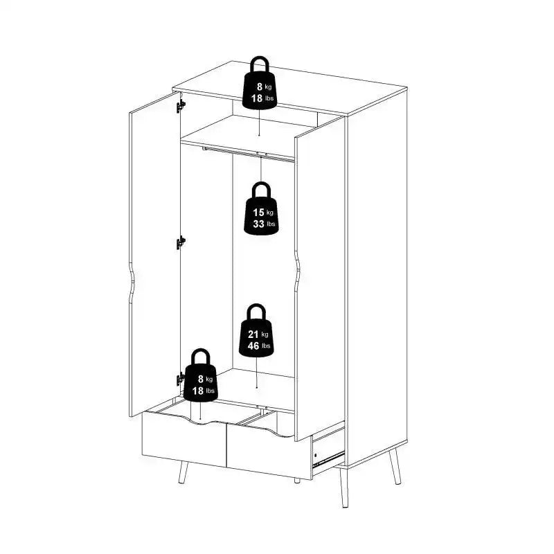Oslo Wardrobe - 2 Doors 2 Drawers In Black And Oak - Price Crash Furniture