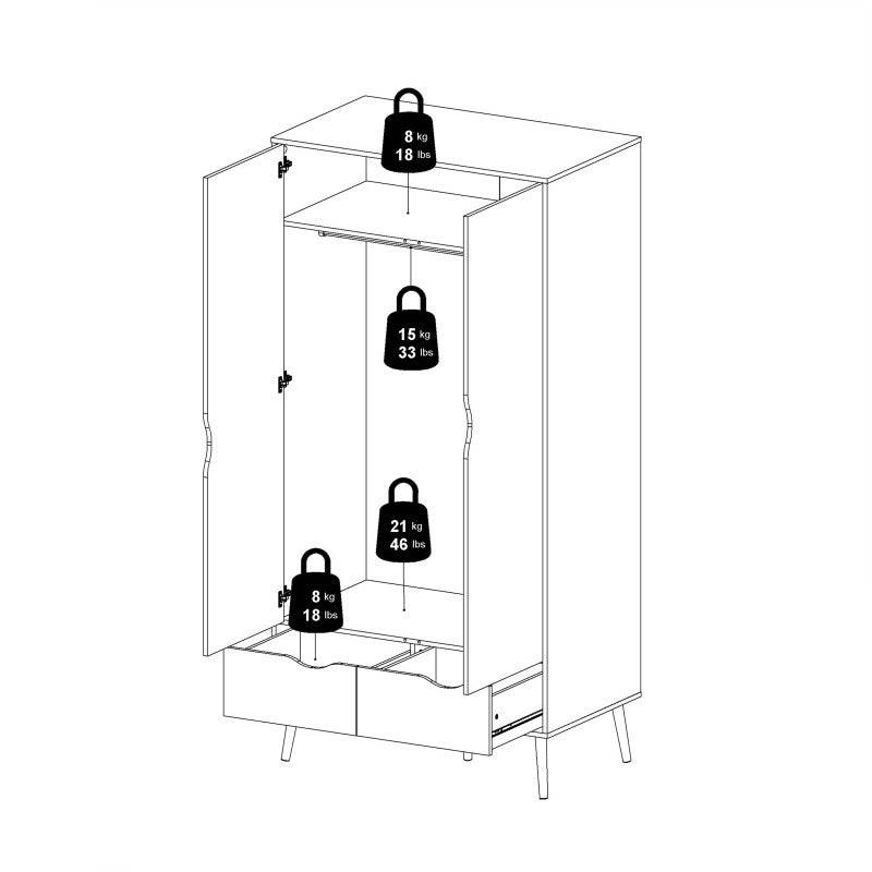 Oslo Wardrobe - 2 Doors 2 Drawers In Black And Oak - Price Crash Furniture