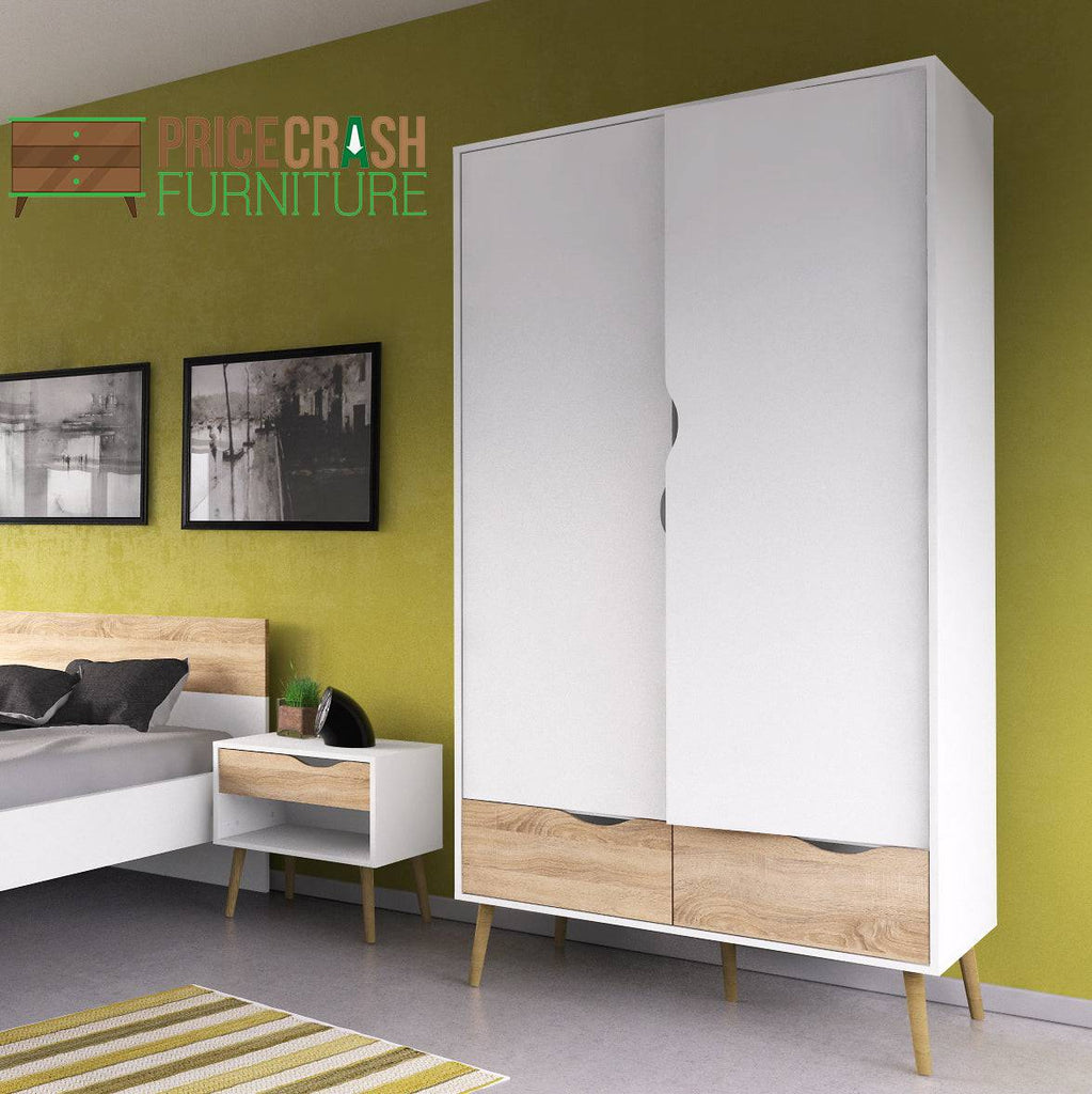 Oslo Wardrobe 3 Doors 3 Drawers in White and Oak - Price Crash Furniture